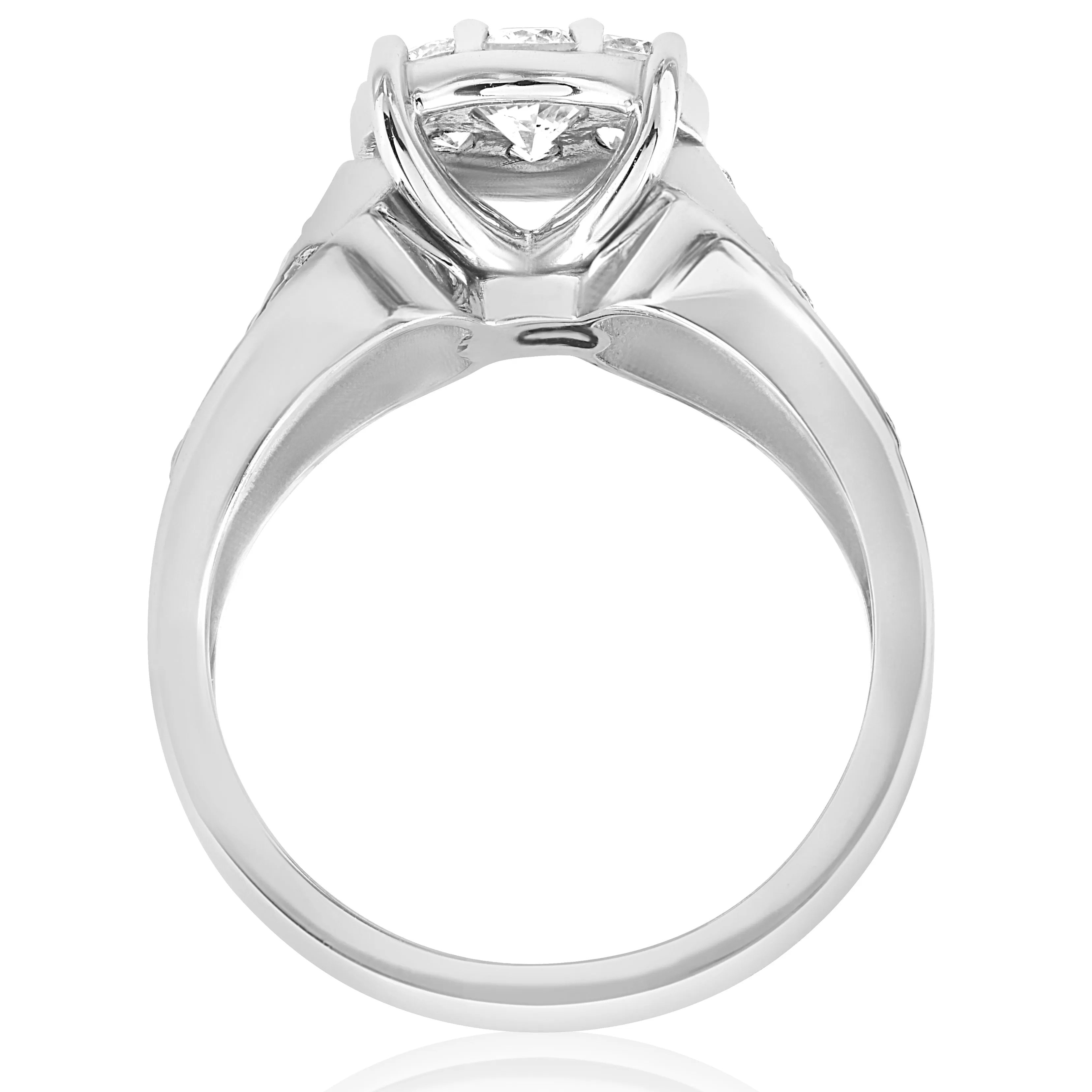 1 1/2ct Diamond Halo Engagement Ring Wide 3-Row Band 10K White Gold