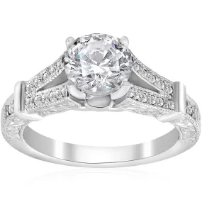 1 3/4ct Vintage Diamond Engagement Ring Split Shank 14k White Gold