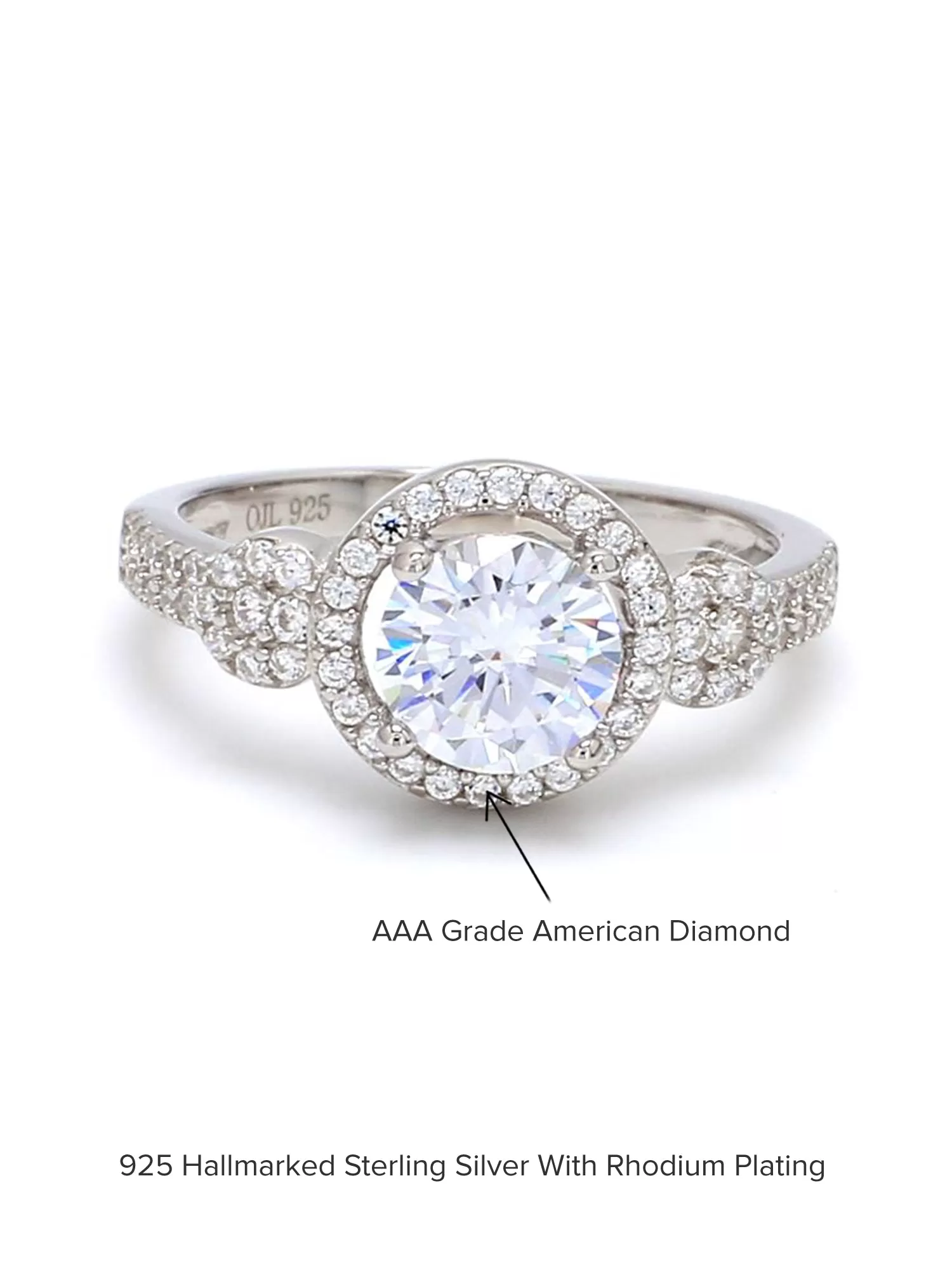 1 Carat American Diamond Cluster Ring In 925 Silve