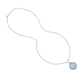 18K White Gold Aquamarine and Blue Sapphire Air Medallion Necklace