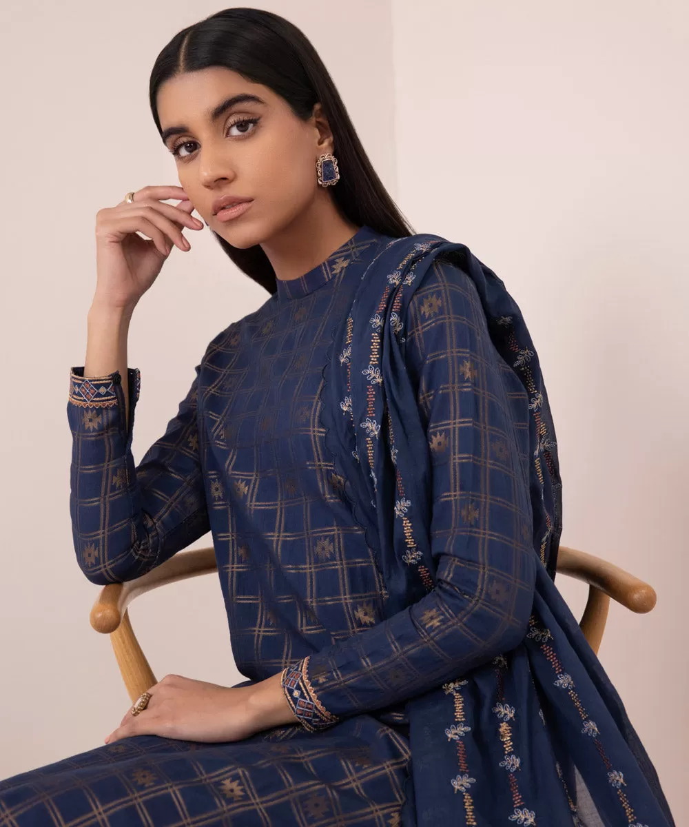 3 Piece - Embroidered Jacquard Suit