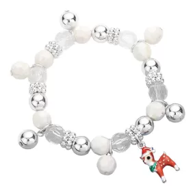 3D Enamel Metal Santa Hat Rudolph Beaded Stretch Bracelet