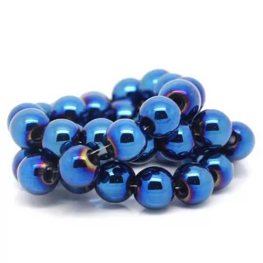 6mm Round Titanium PEACOCK BLUE HEMATITE Gemstone Beads full strand ghe0016