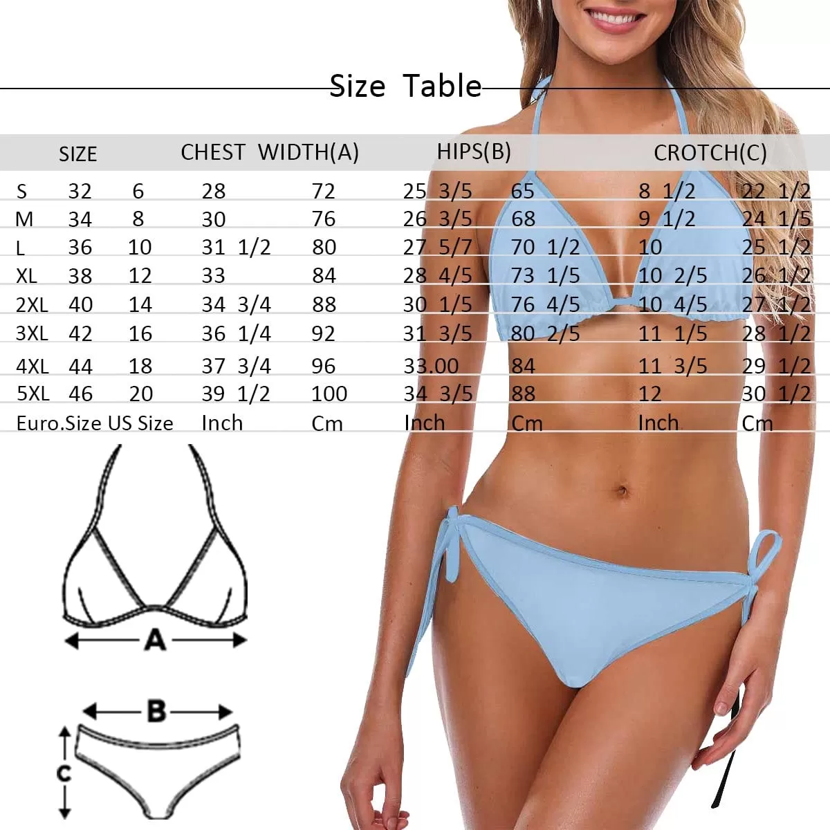 [8 Colors] [S-5XL] Custom Photo/Pattern String Halter Tie Side Low Waisted Triangle Bikini Swimsuit Women's Two Piece Bathing Suit Summer Beach Pool Outfits