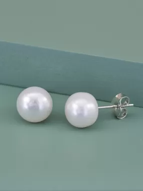 8Mm White Freshwater Pearl 925 Silver Stud Earrings