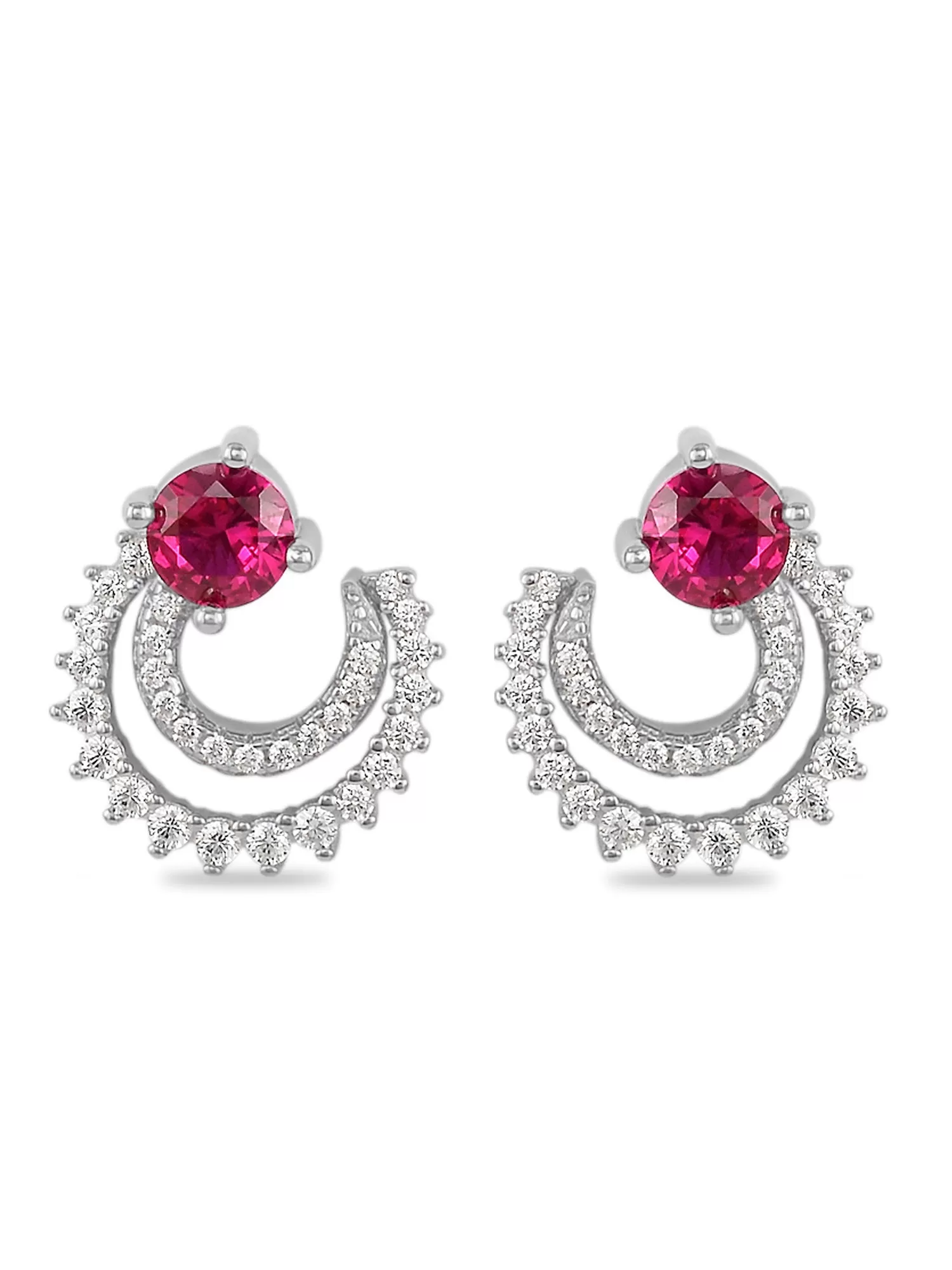 925 Silver Created Ruby Half Moon Studs