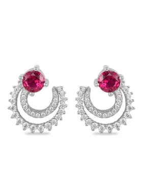 925 Silver Created Ruby Half Moon Studs