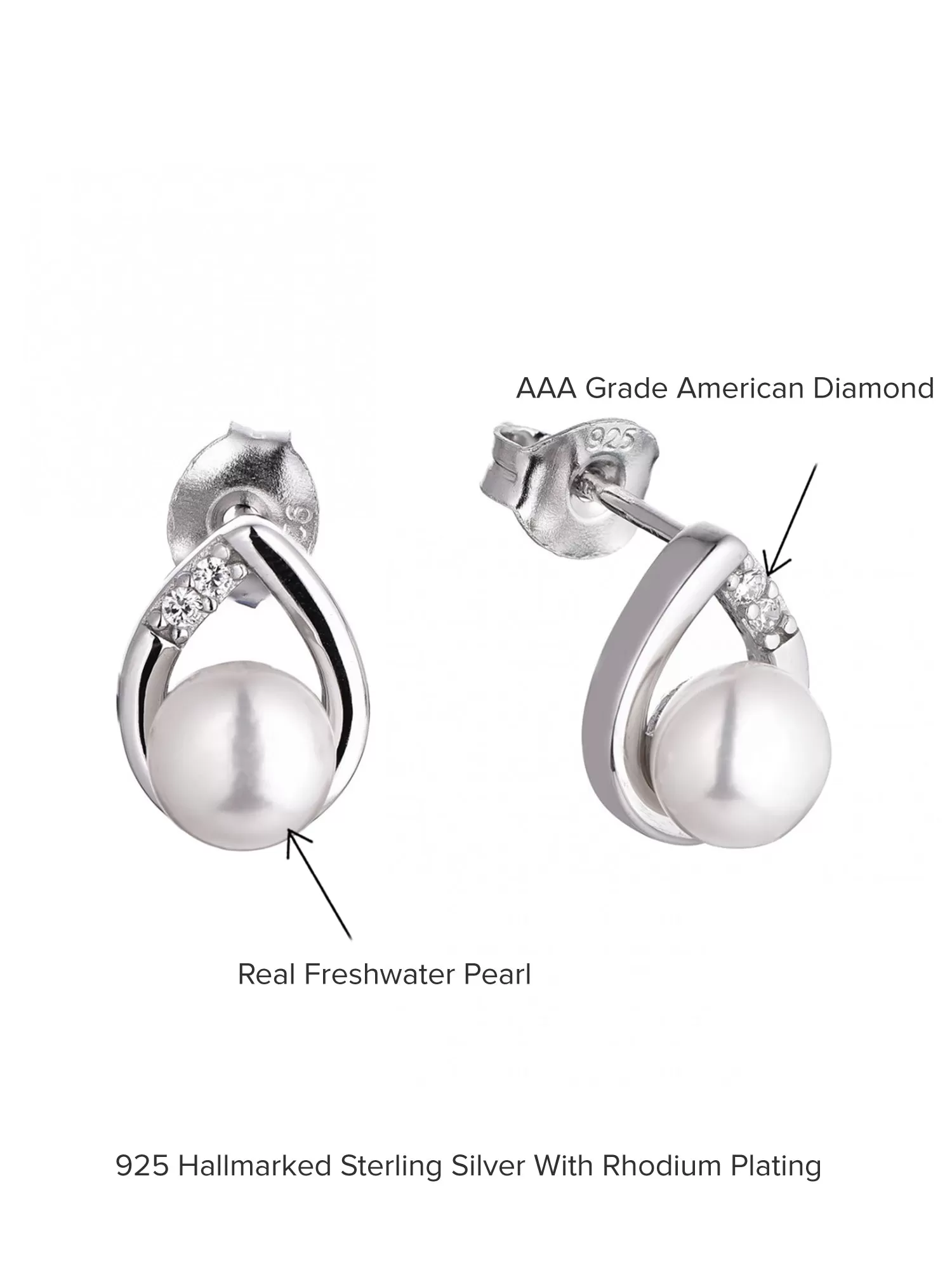 925 Sterling Silver Pearl Small Stud Earrings For Her