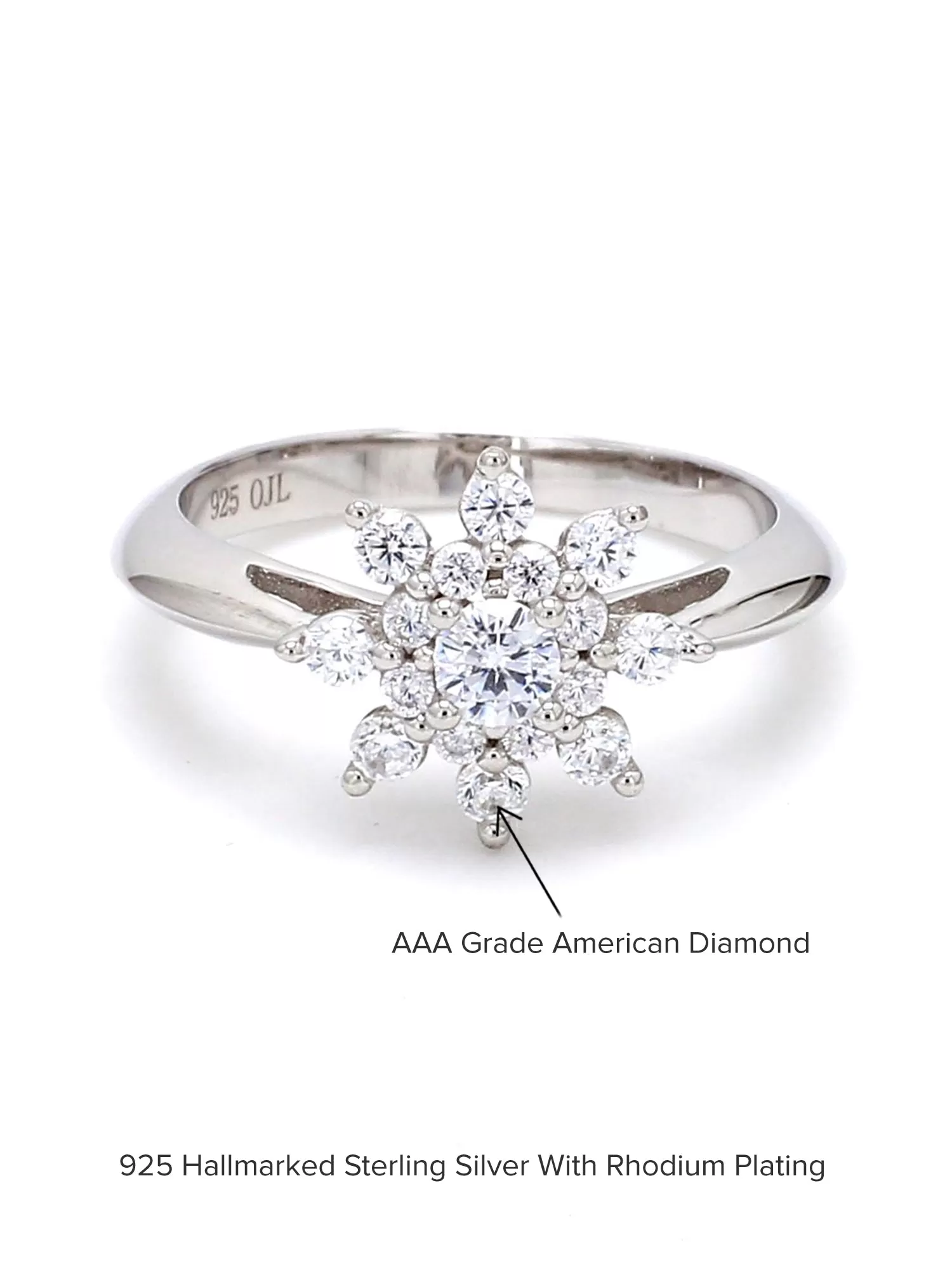 American Diamond Flower Ring In 925 Silver