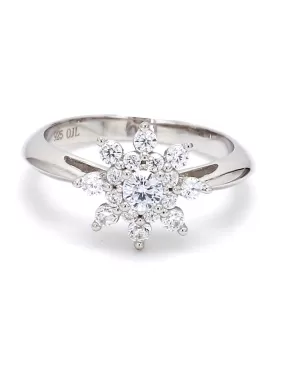 American Diamond Flower Ring In 925 Silver