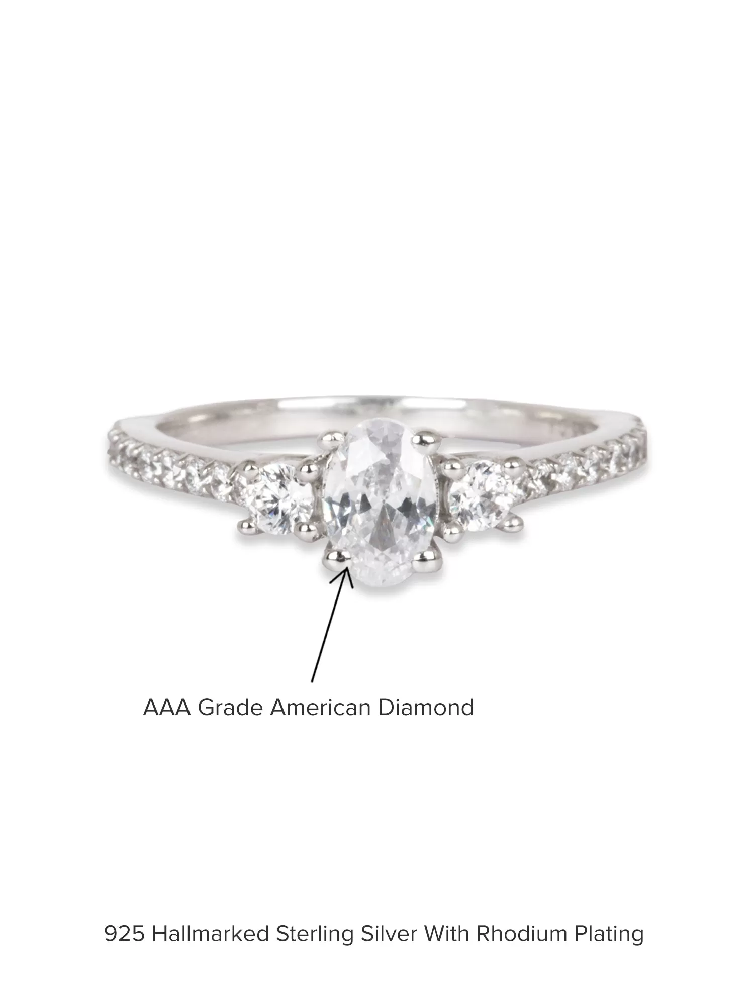 American Diamond Oval Shape Solitaire Promise Ring in 925 Silver