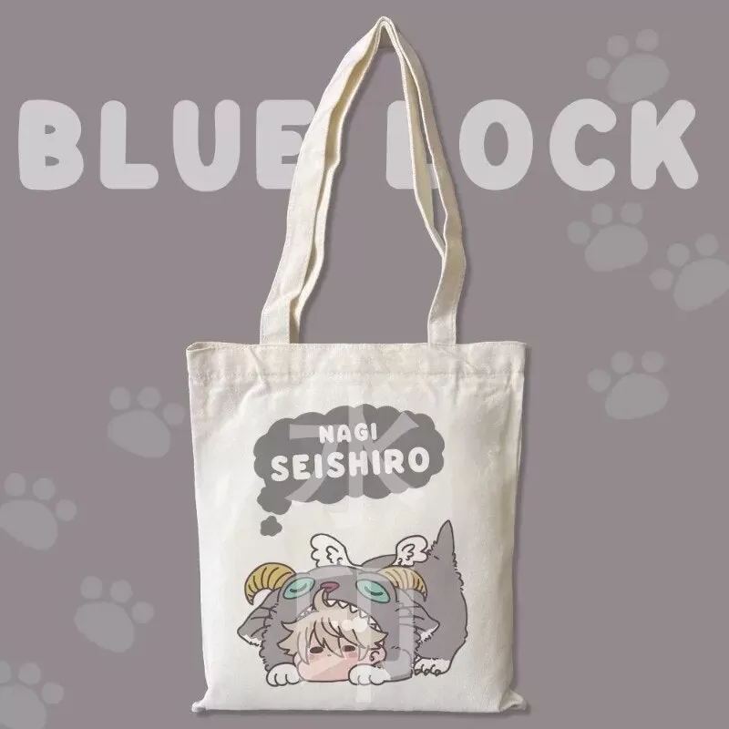 Anime BLUE LOCK Cos Seishiro Nagi Isagi Yoichi Isagi Yoichi Rin Itoshi Etc.  White Simple Cute Cartoon Canvas Bag Gift