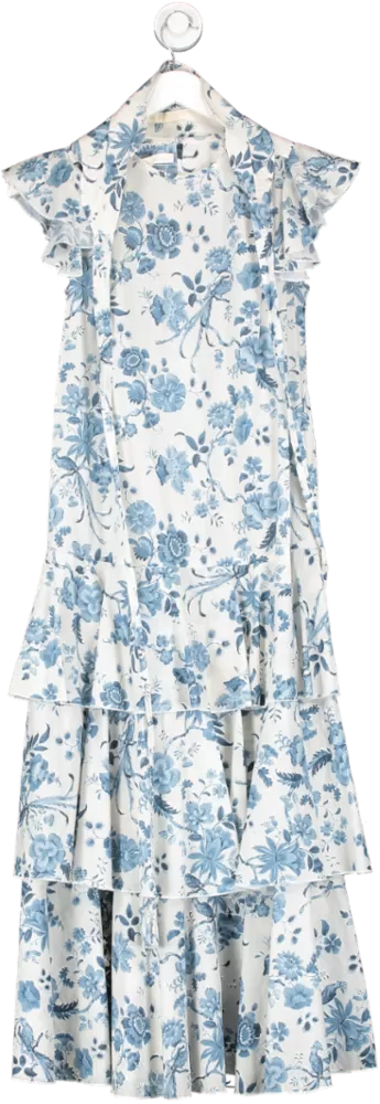 Anna Mason White Floral Ruffle Sleeve Belted Maxi Dress UK 6