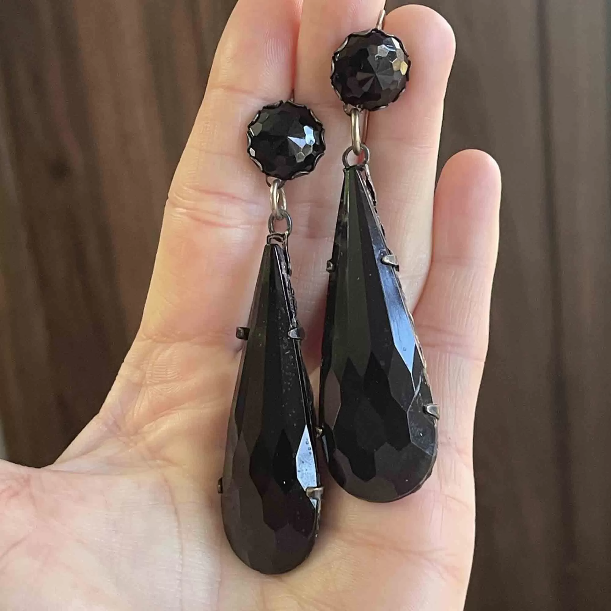 Antique Victorian Carved French Jet Drop Earrings