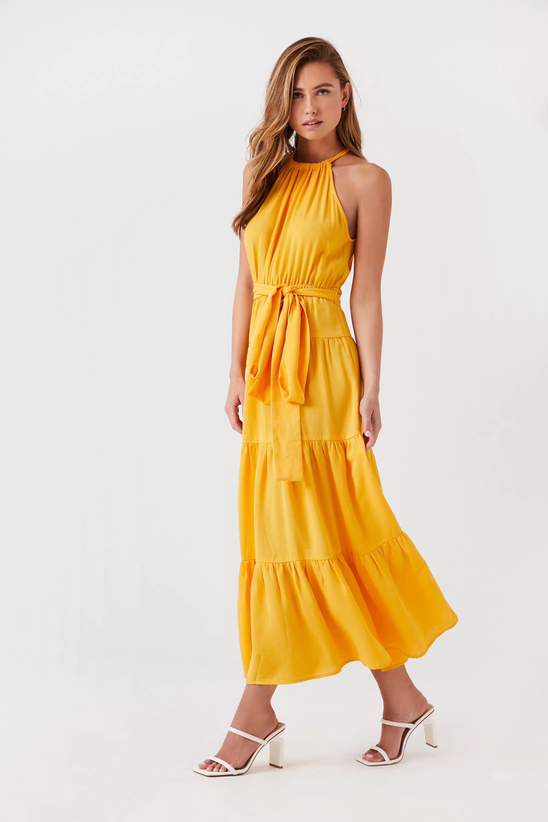 Belted Halter Maxi Dress