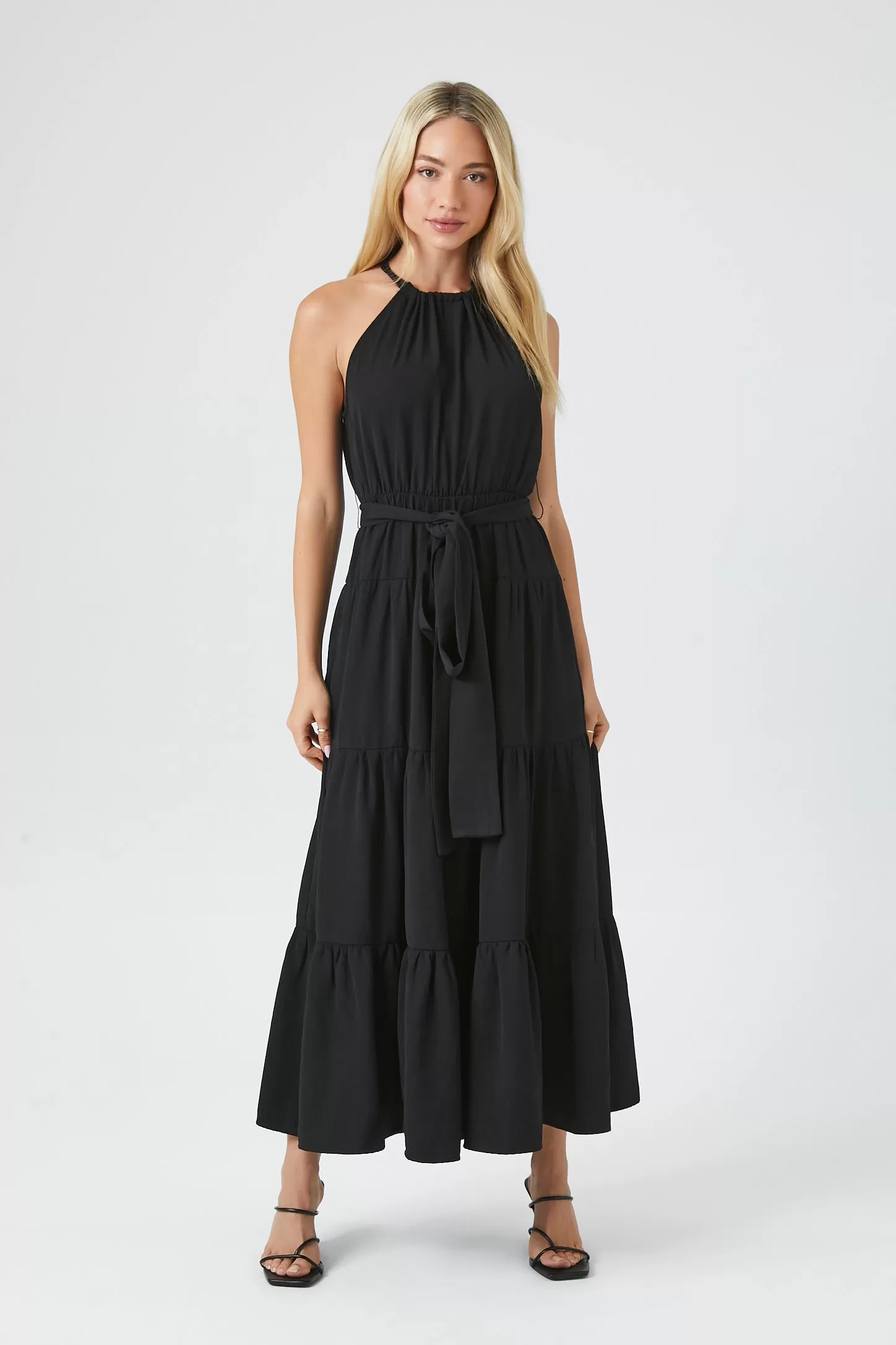 Belted Halter Maxi Dress