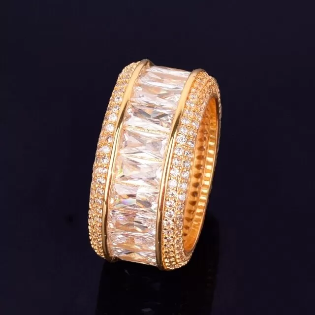 Bling Baguette Zircon 18 K Copper Charm Gold & Silver Color Unisex Band