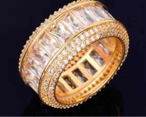 Bling Baguette Zircon 18 K Copper Charm Gold & Silver Color Unisex Band