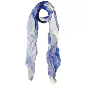 Blue Pacific Cashmere and Silk Watercolor Scarf in Denim Blue and Silver