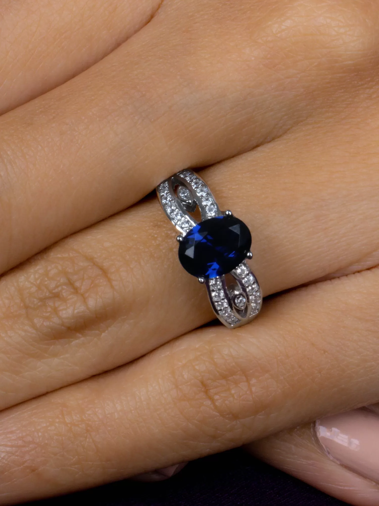 Blue Sapphire Promise Ring For Women In 925 Silver