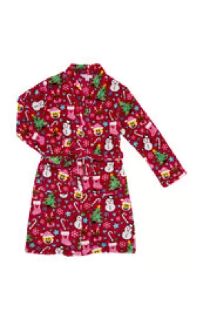 Candy Pink Girls Fleece Emoji XMas Robe