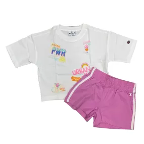 Champion girl's outfit, short sleeve t-shirt and shorts 404929 WW001 white-pink