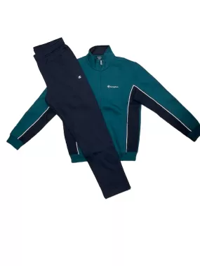 Champion Men's sports tracksuit in fleece cotton with zip 218111 GS549 TEL/NNY green-blue