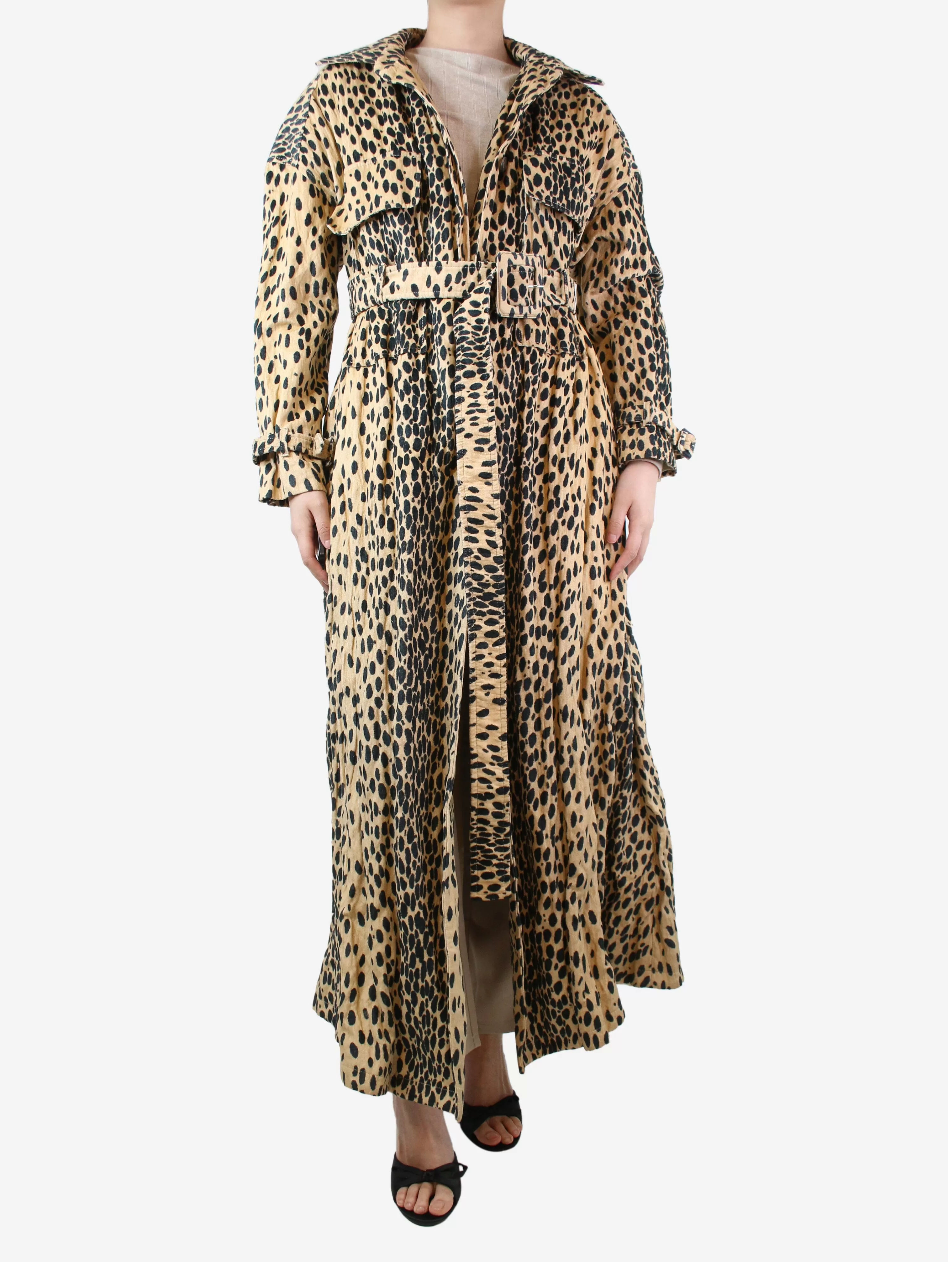 Cheetah print belted maxi coat - size UK 10