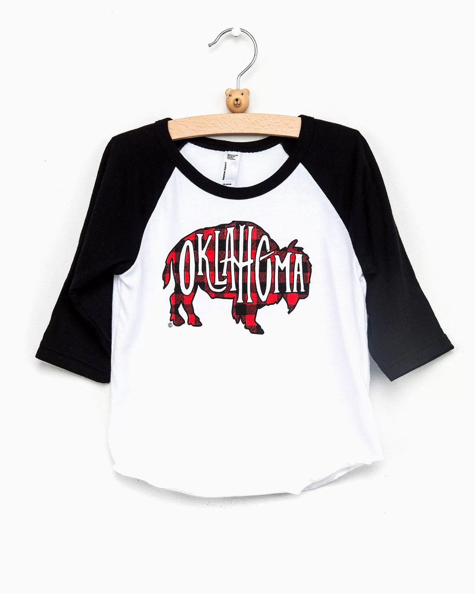 Children's Plaid Bison Black Baseball Tee (FINAL SALE)