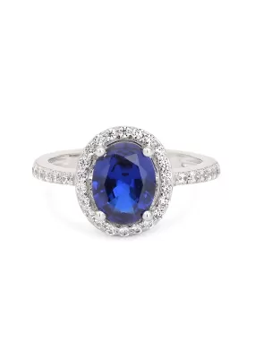 Classic Blue Sapphire 925 Silver Oval Ring