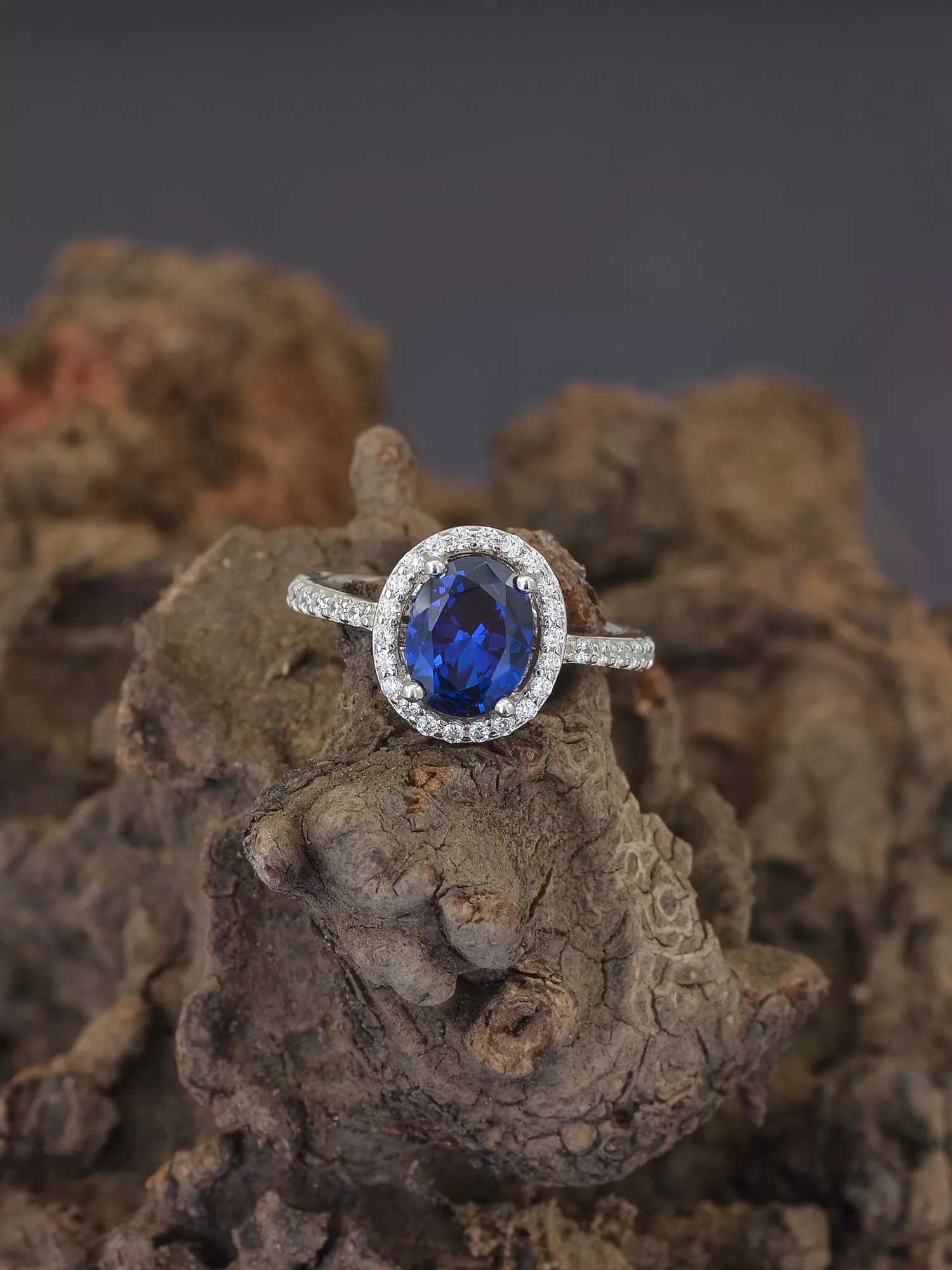 Classic Blue Sapphire 925 Silver Oval Ring