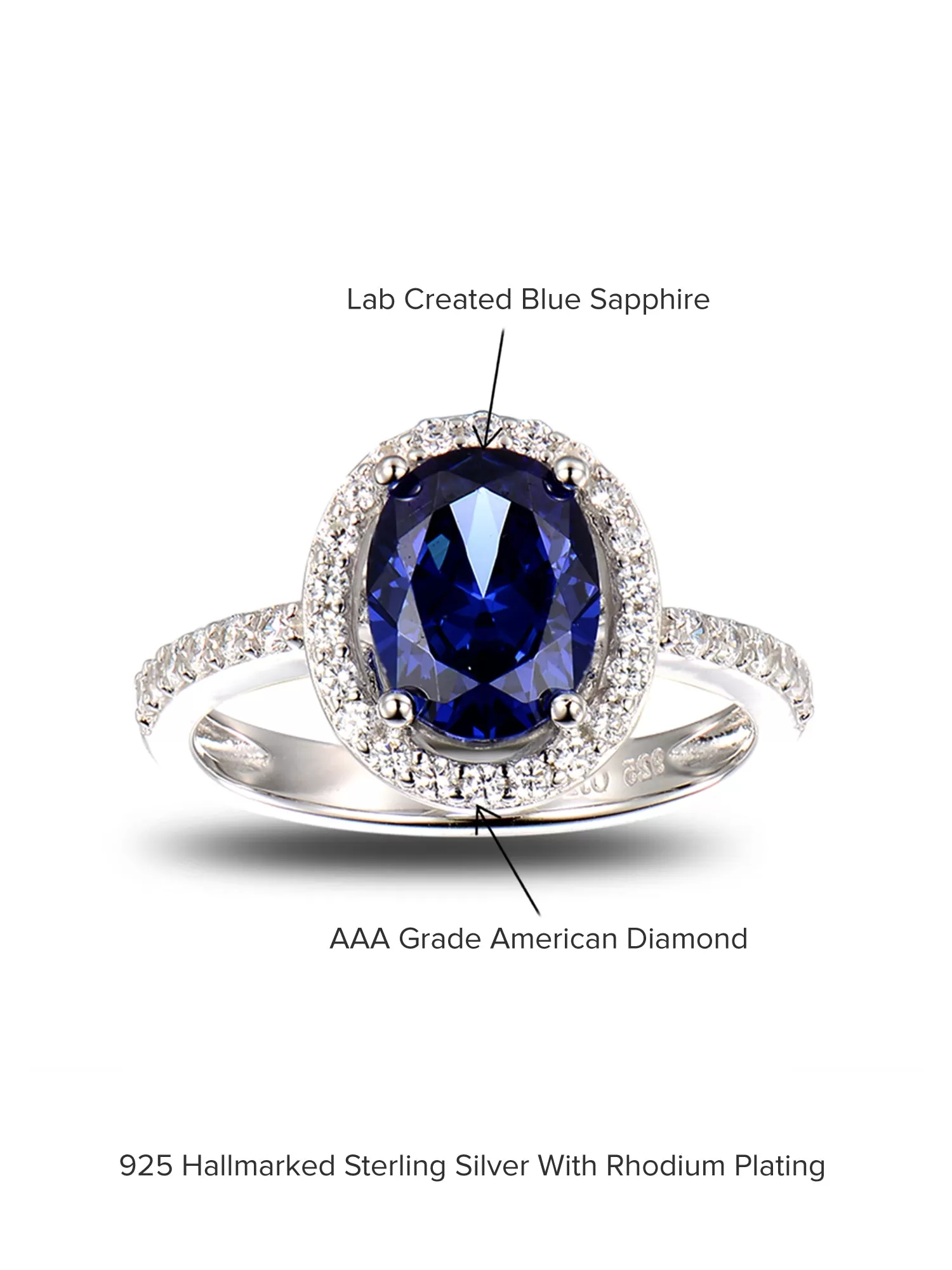 Classic Blue Sapphire 925 Silver Oval Ring