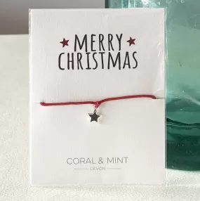 Coral And Mint Merry Christmas - Black Star Charm Red String