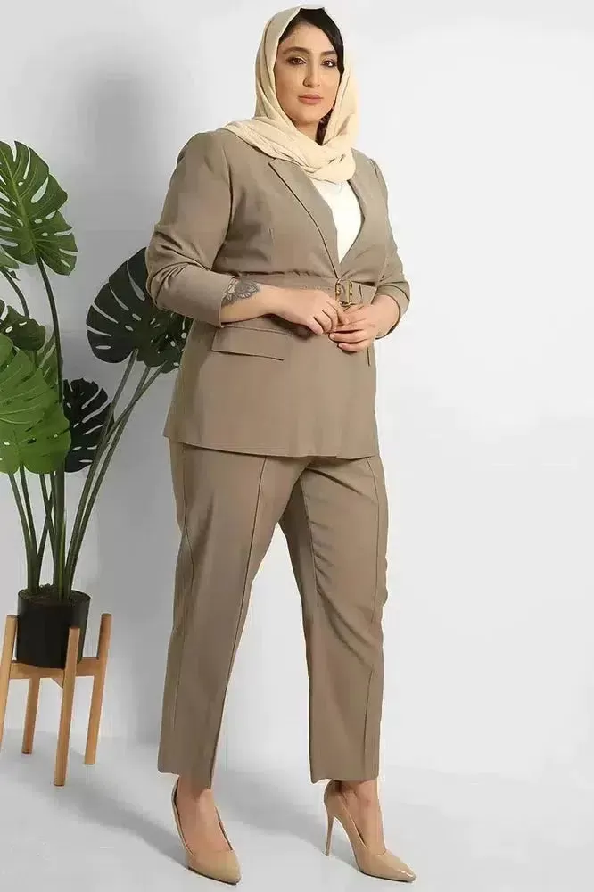 Cropped Trousers And Fitted Belted Blazer Suit