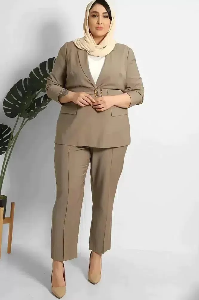 Cropped Trousers And Fitted Belted Blazer Suit