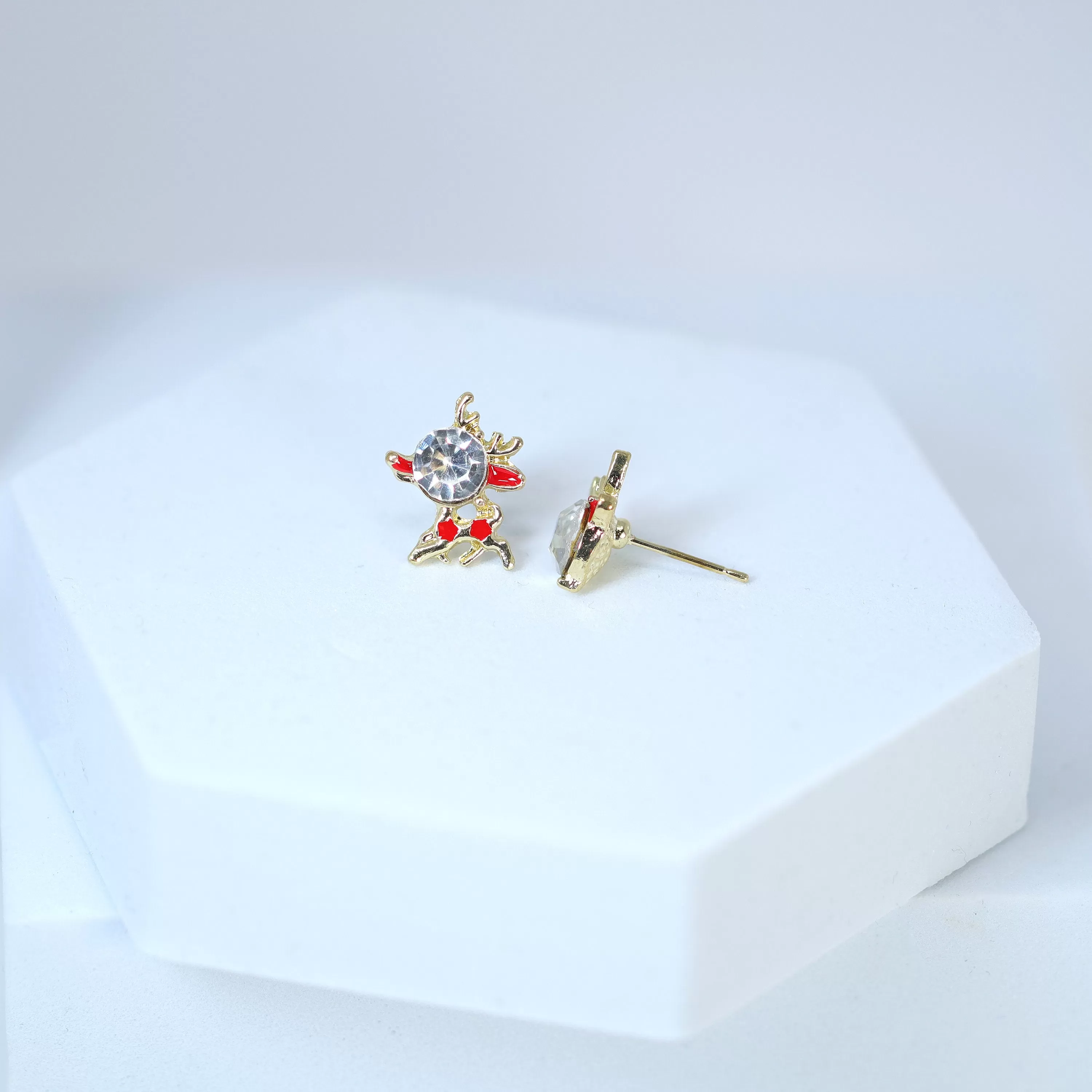 Crystal Gold And Red Reindeer Christmas earrings, Christmas Stud Earrings Statement Christmas earrings.