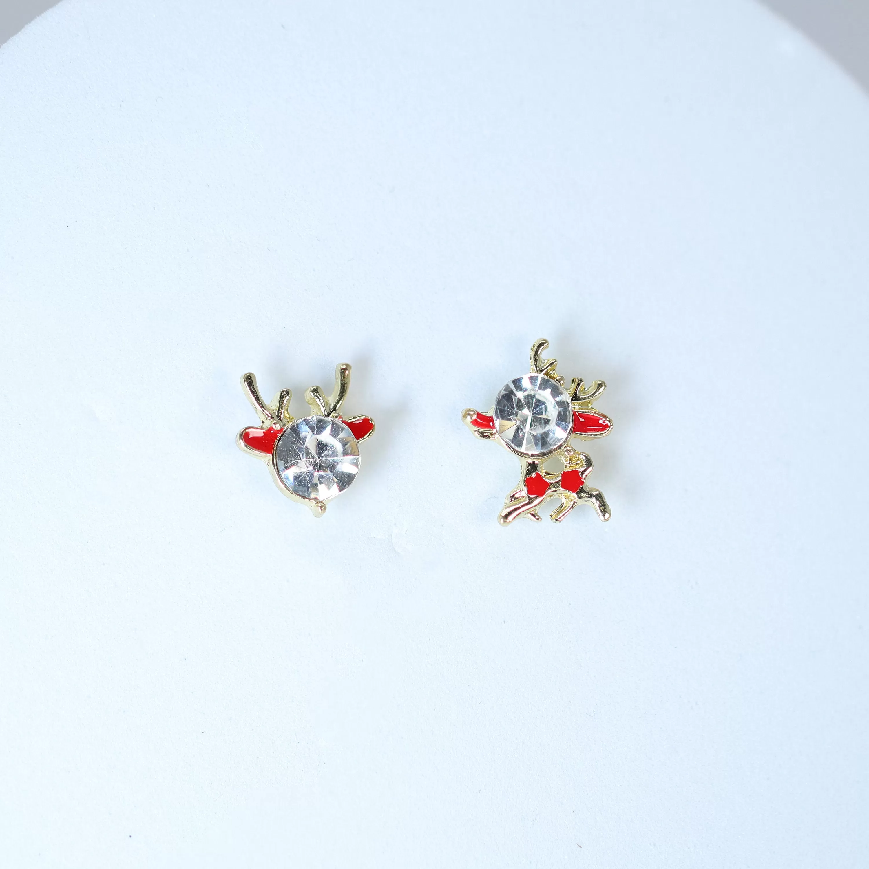 Crystal Gold And Red Reindeer Christmas earrings, Christmas Stud Earrings Statement Christmas earrings.