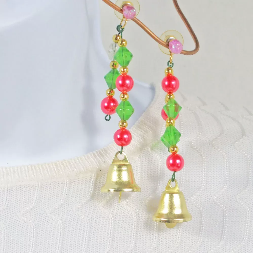 Danah, Christmas Bell and Beaded Dangle Earrings