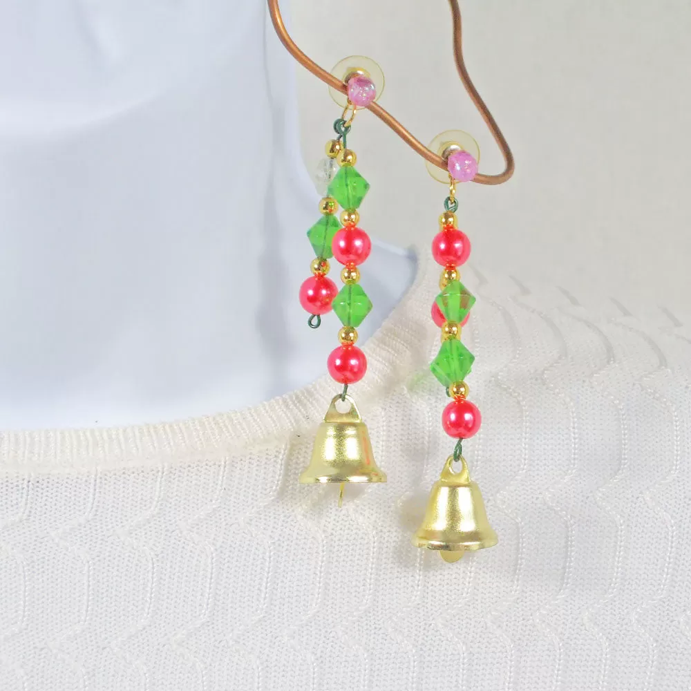 Danah, Christmas Bell and Beaded Dangle Earrings