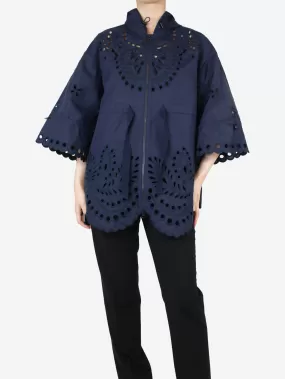 Dark blue hooded embroidered jacket - size UK 12