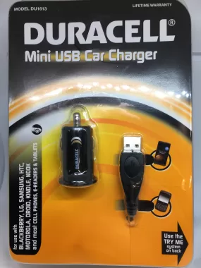 Duracell Mini USB Car Charger with 2 Switchable Charging Cables-Micro & Others