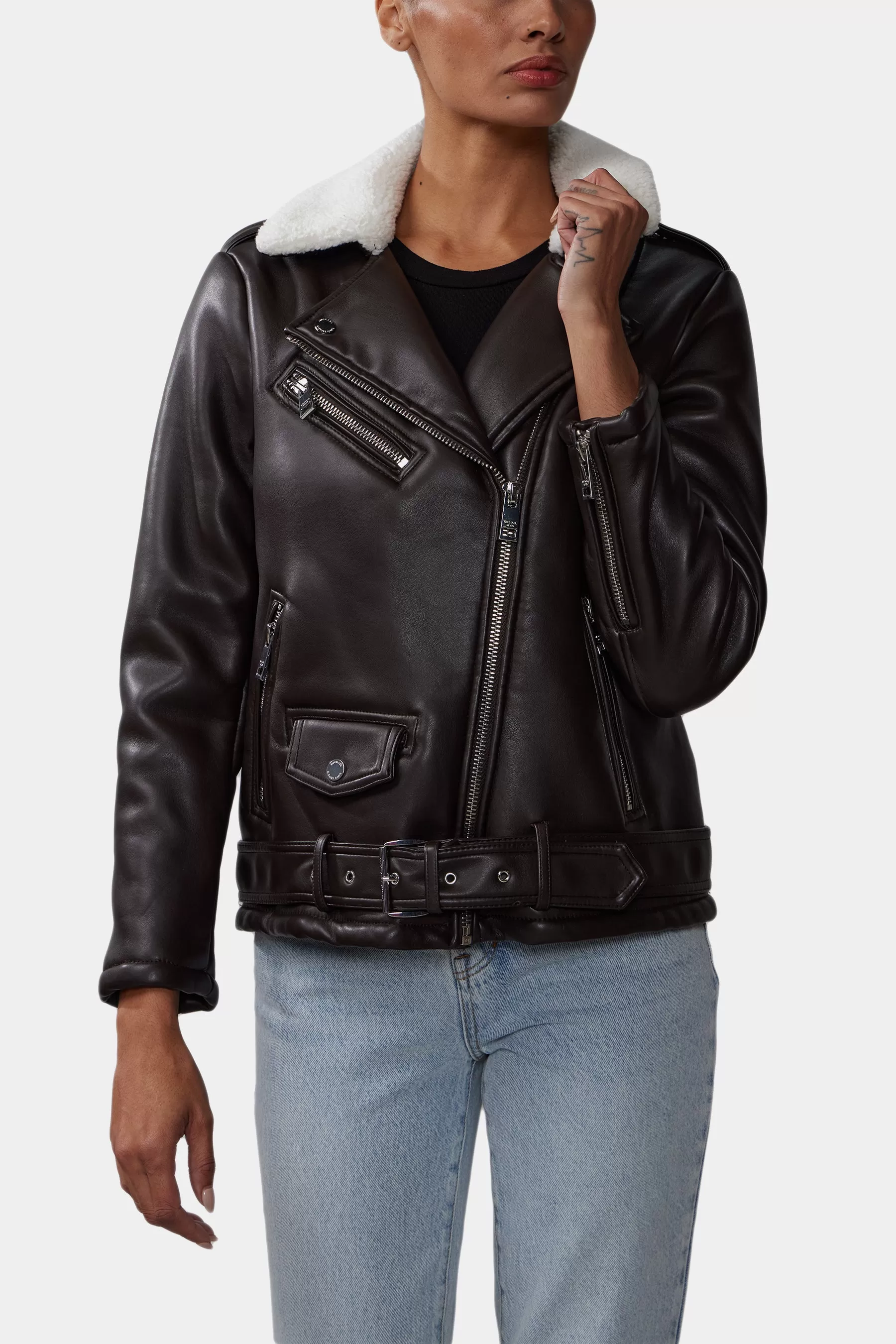 Faux Shearling Belted Jacket