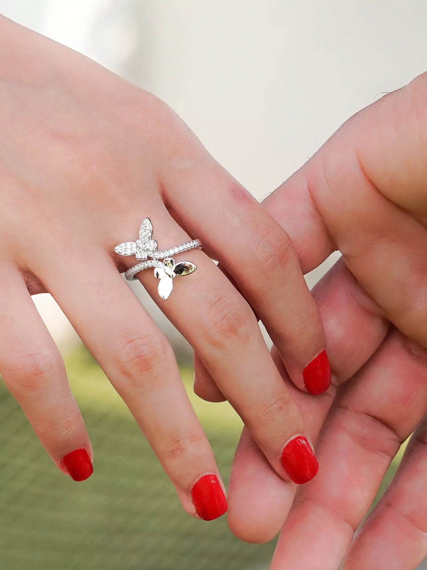 Flirty Two Butterfly Silver Ring