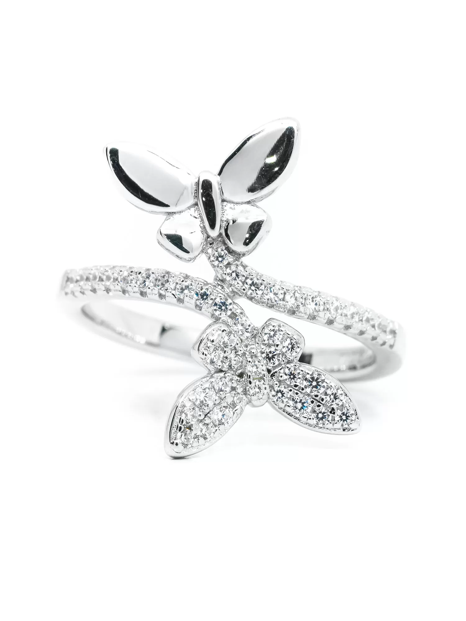 Flirty Two Butterfly Silver Ring