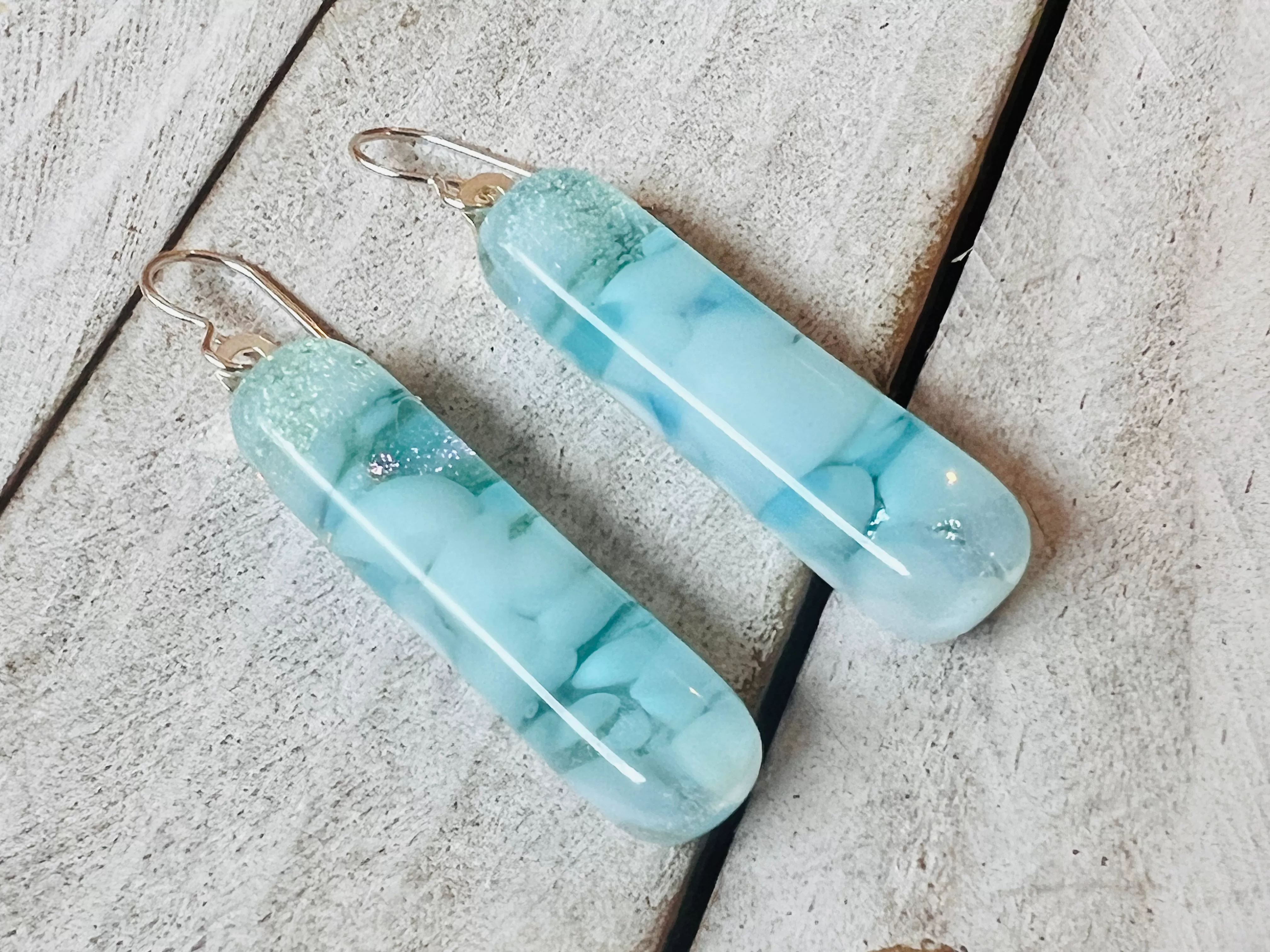 Fused Glass Earrings~ Light Blue  ~