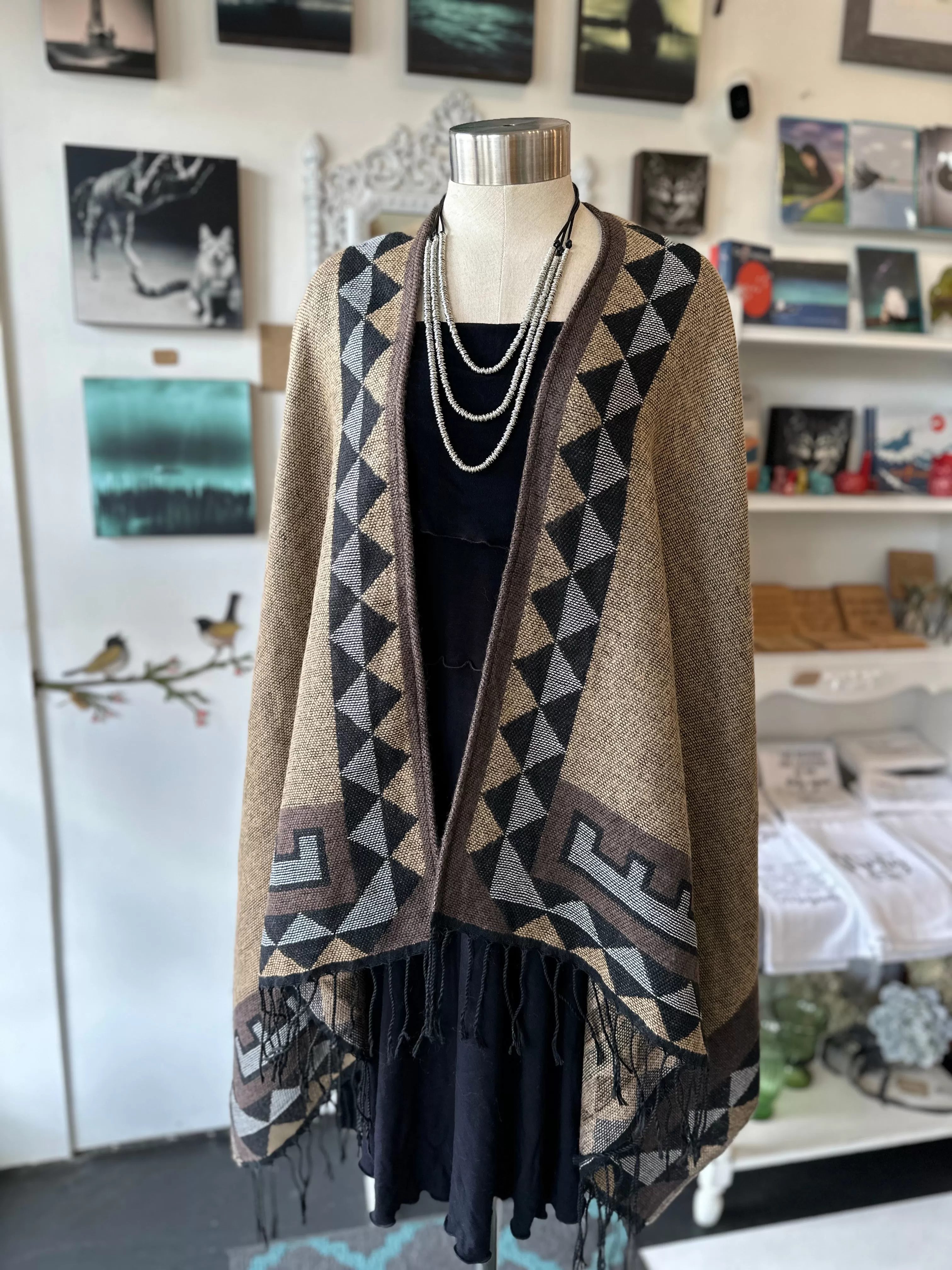 Geometric Color Poncho Shawl Wrap