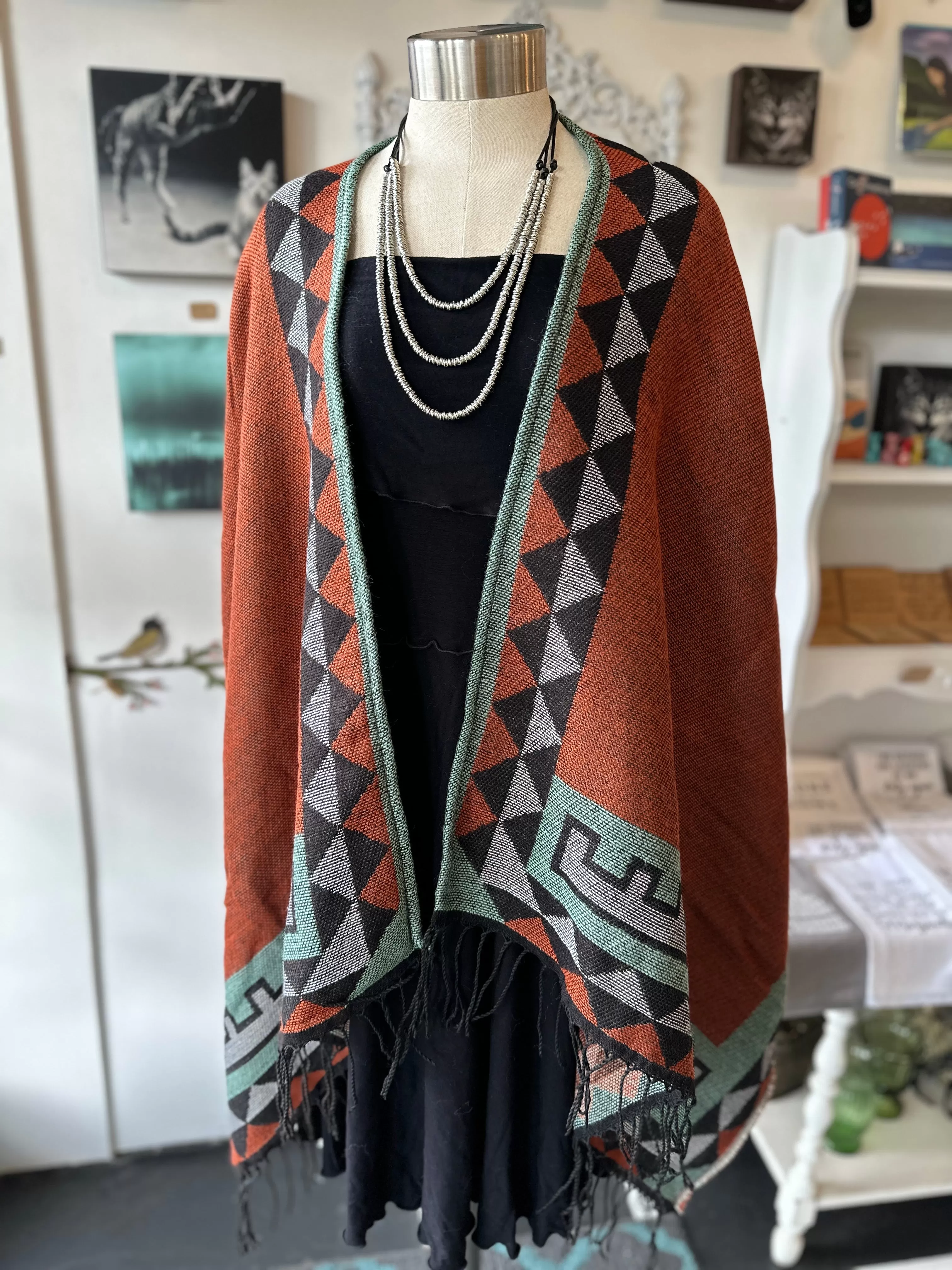 Geometric Color Poncho Shawl Wrap