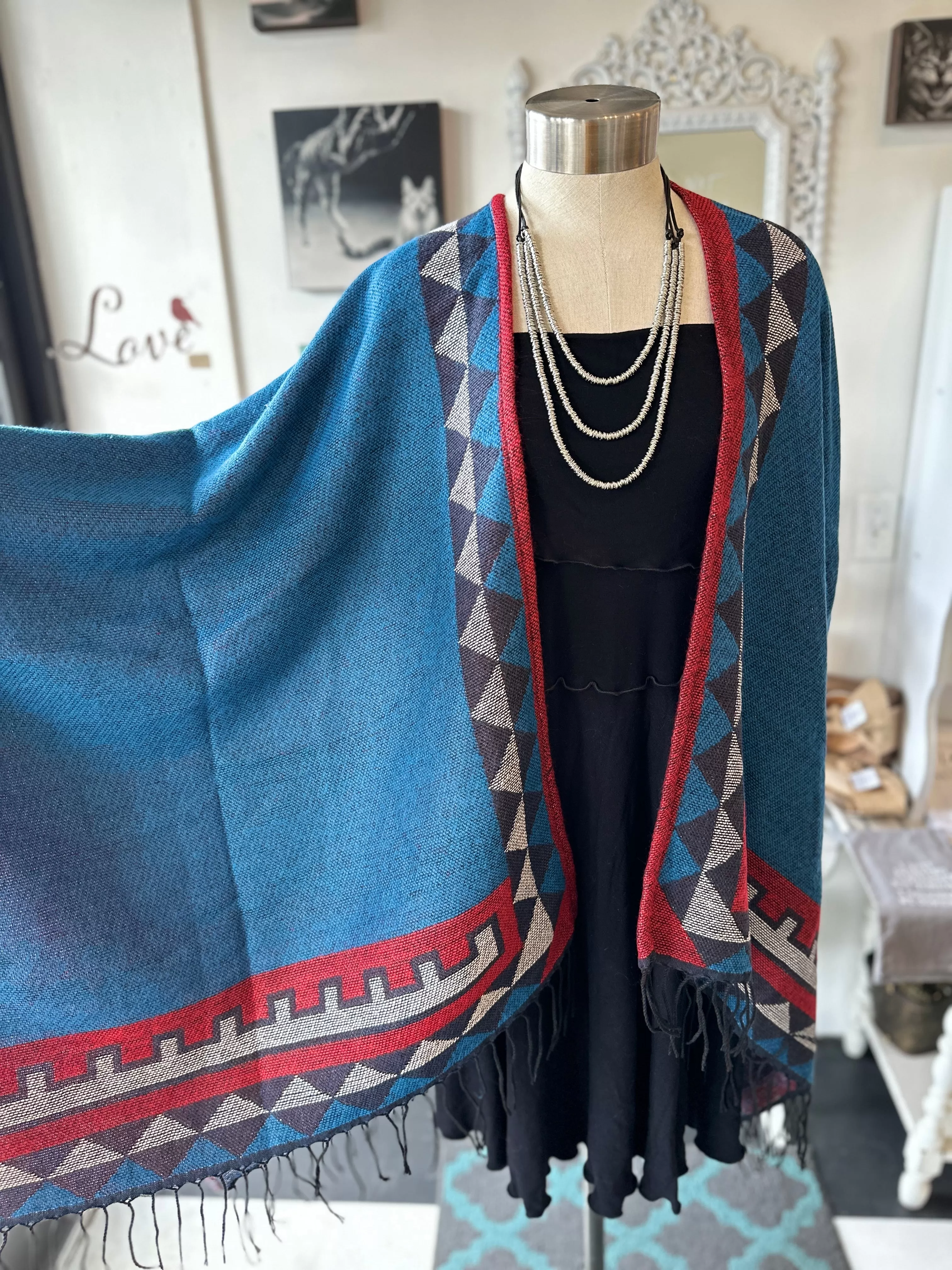 Geometric Color Poncho Shawl Wrap