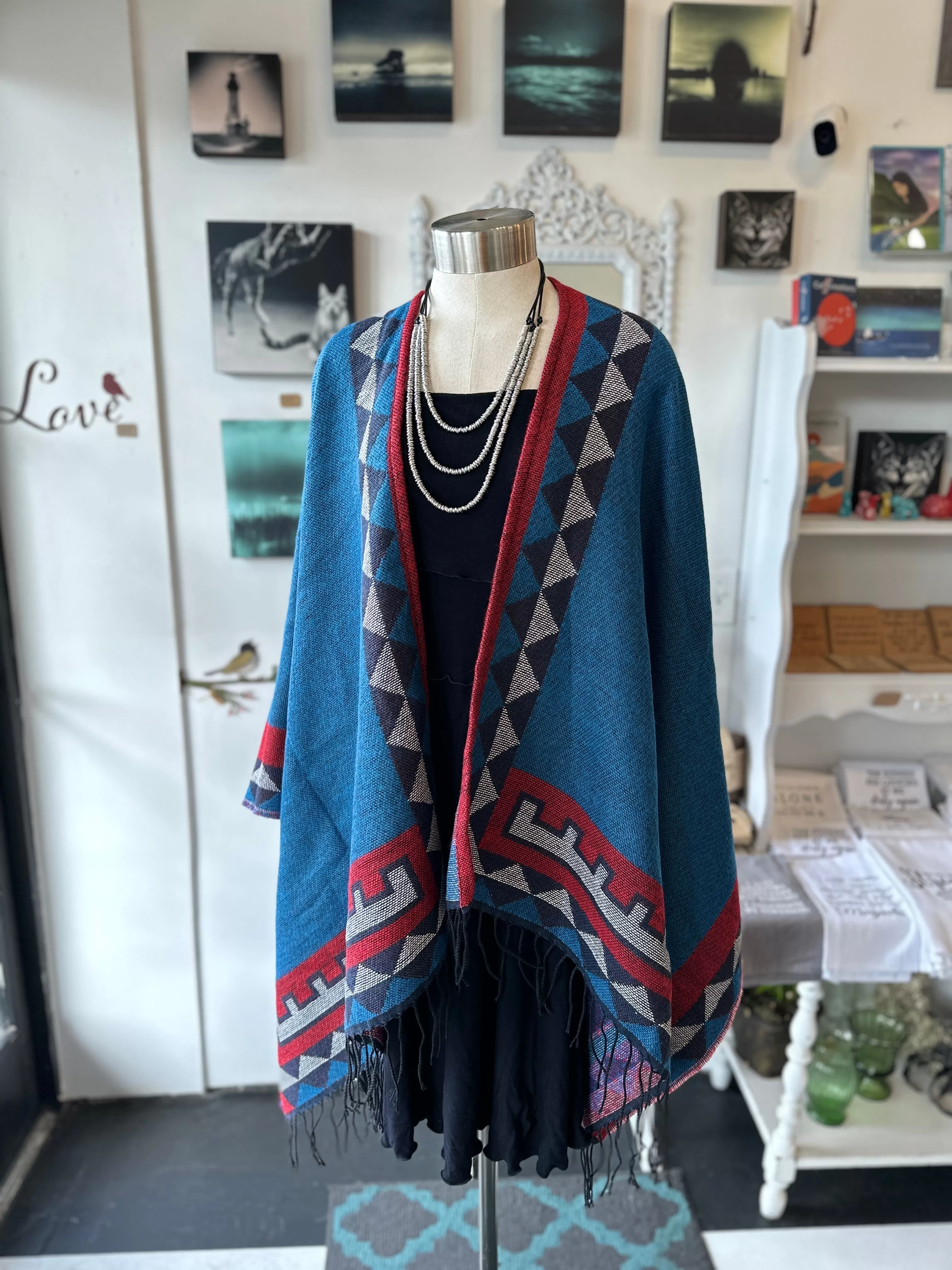 Geometric Color Poncho Shawl Wrap