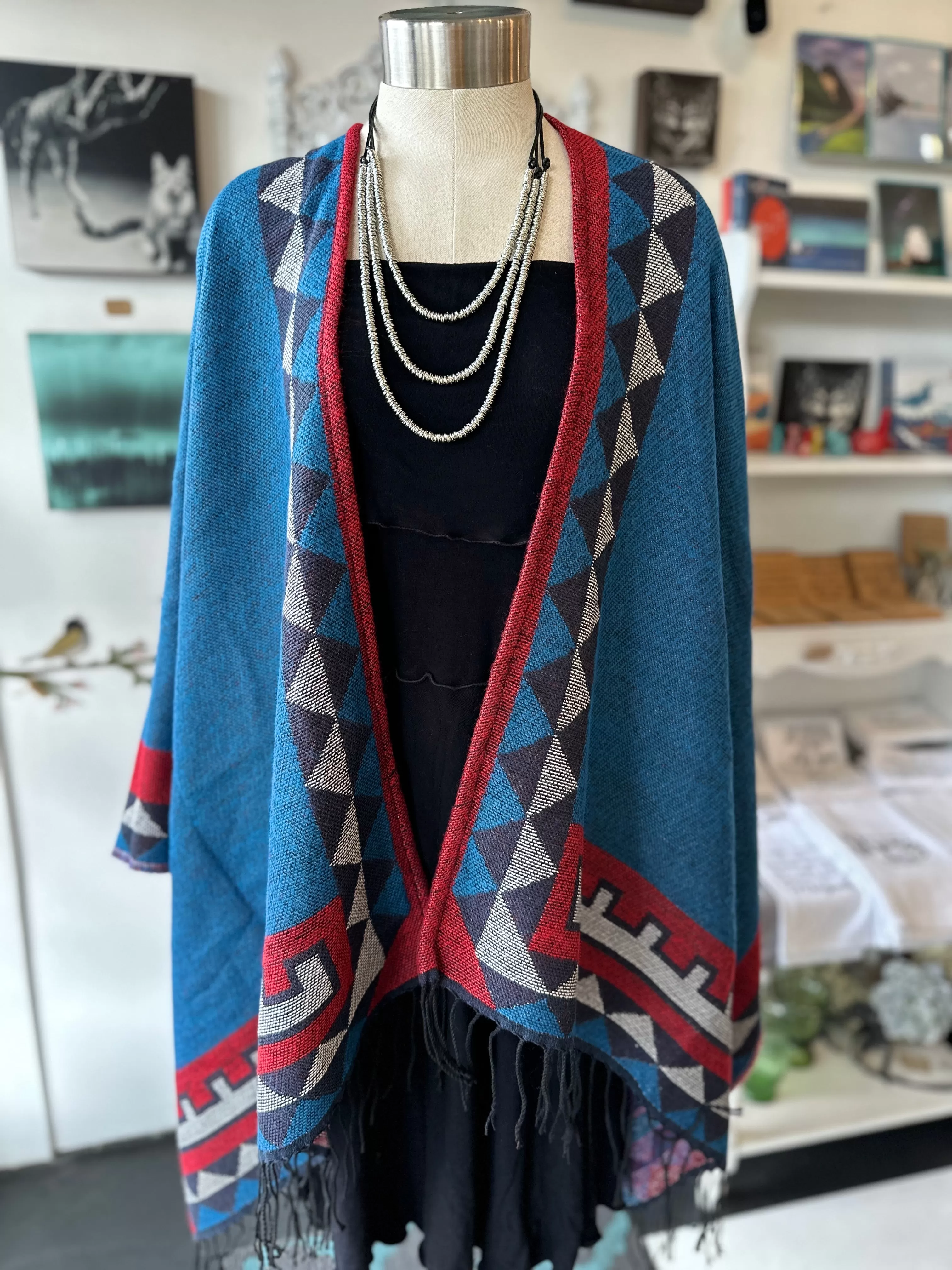 Geometric Color Poncho Shawl Wrap